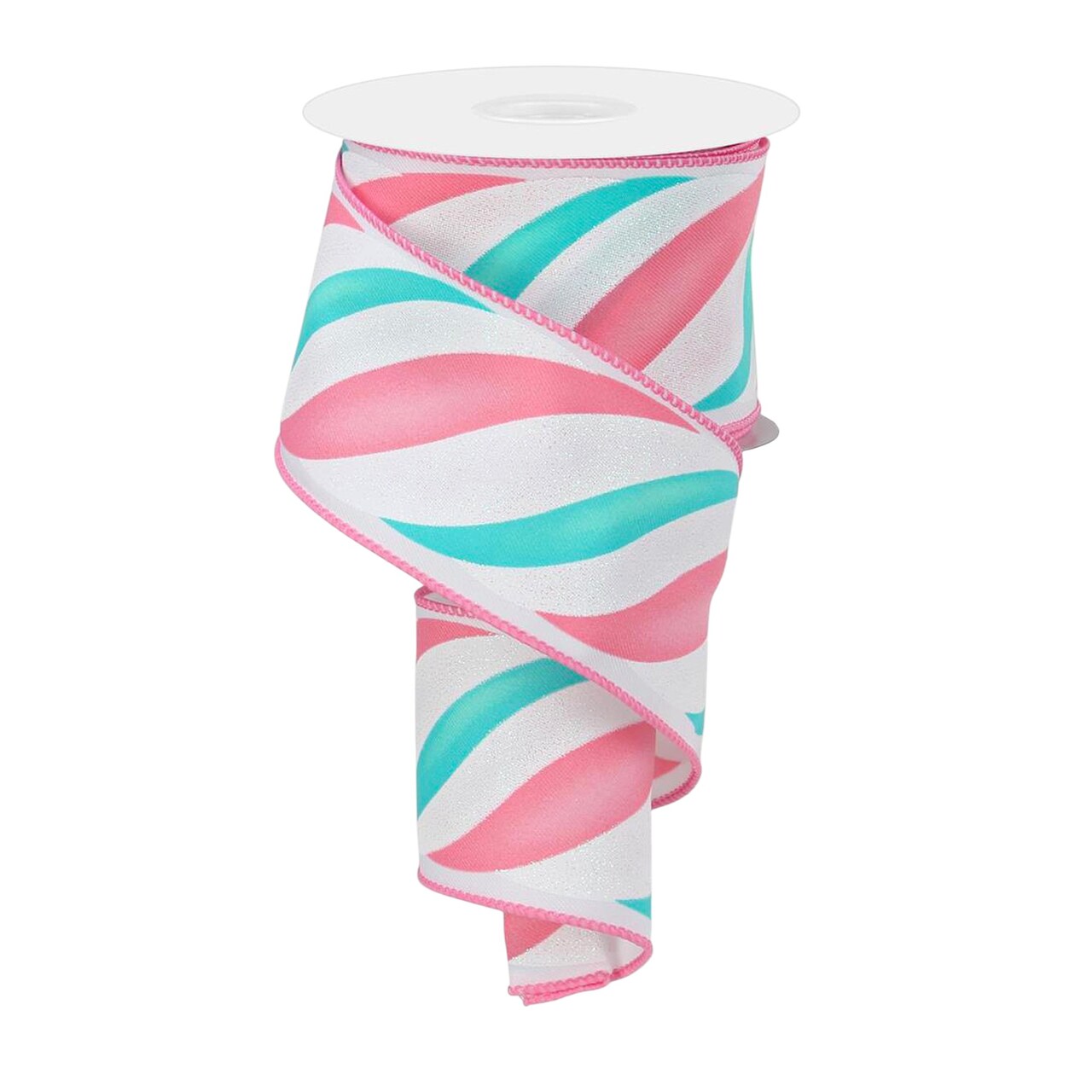 Peppermint Twist 2.5" Inch Wired Pastel Christmas Ribbon - White, Pink, Light Blue